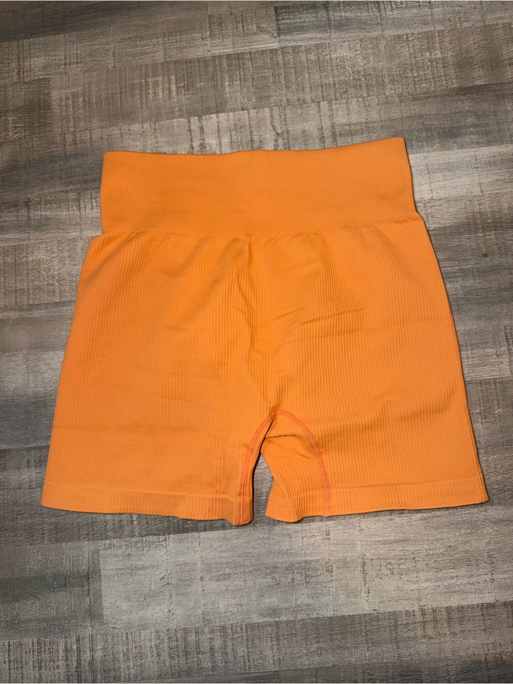 Orange Ribbed High-Waist Bike Shorts